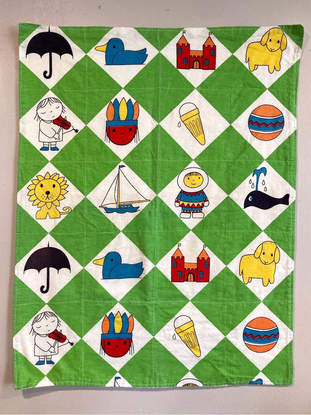 Vintage Handmade Kid/Baby Blanket Green Diamond Toddler Blanket